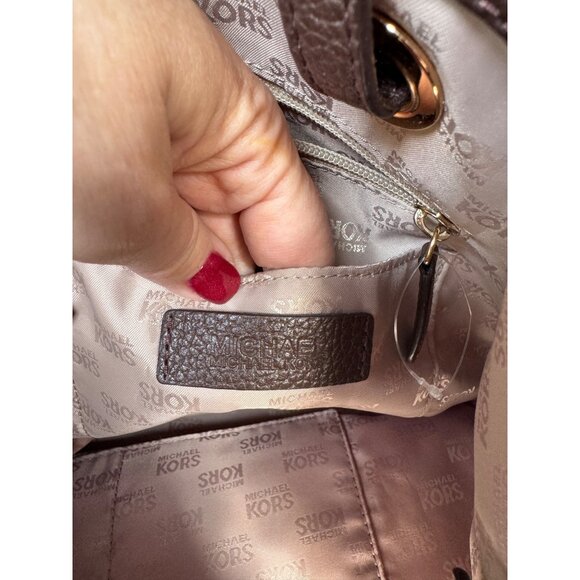 Michael Kors Jet Set Signature Logo Large Brown Tote Bag Gold Hardware Leather - Picture 9 of 13